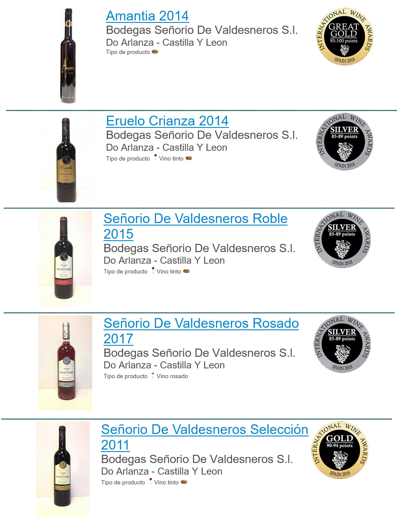 premios Bodega Señorío de Valdesneros